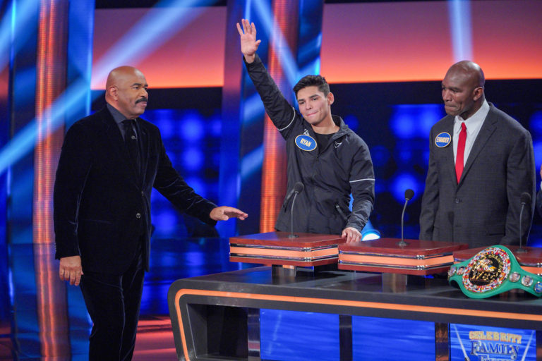 Steve Harvey and Ryan Garcia on Celebrity Family Feud