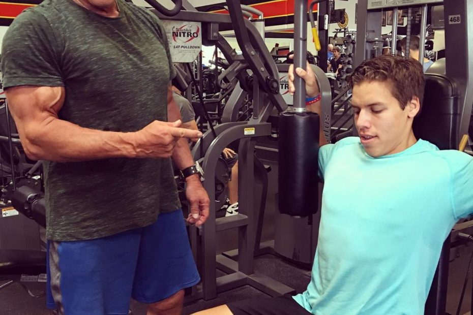 Joseph Baena in the gym with father Arnold